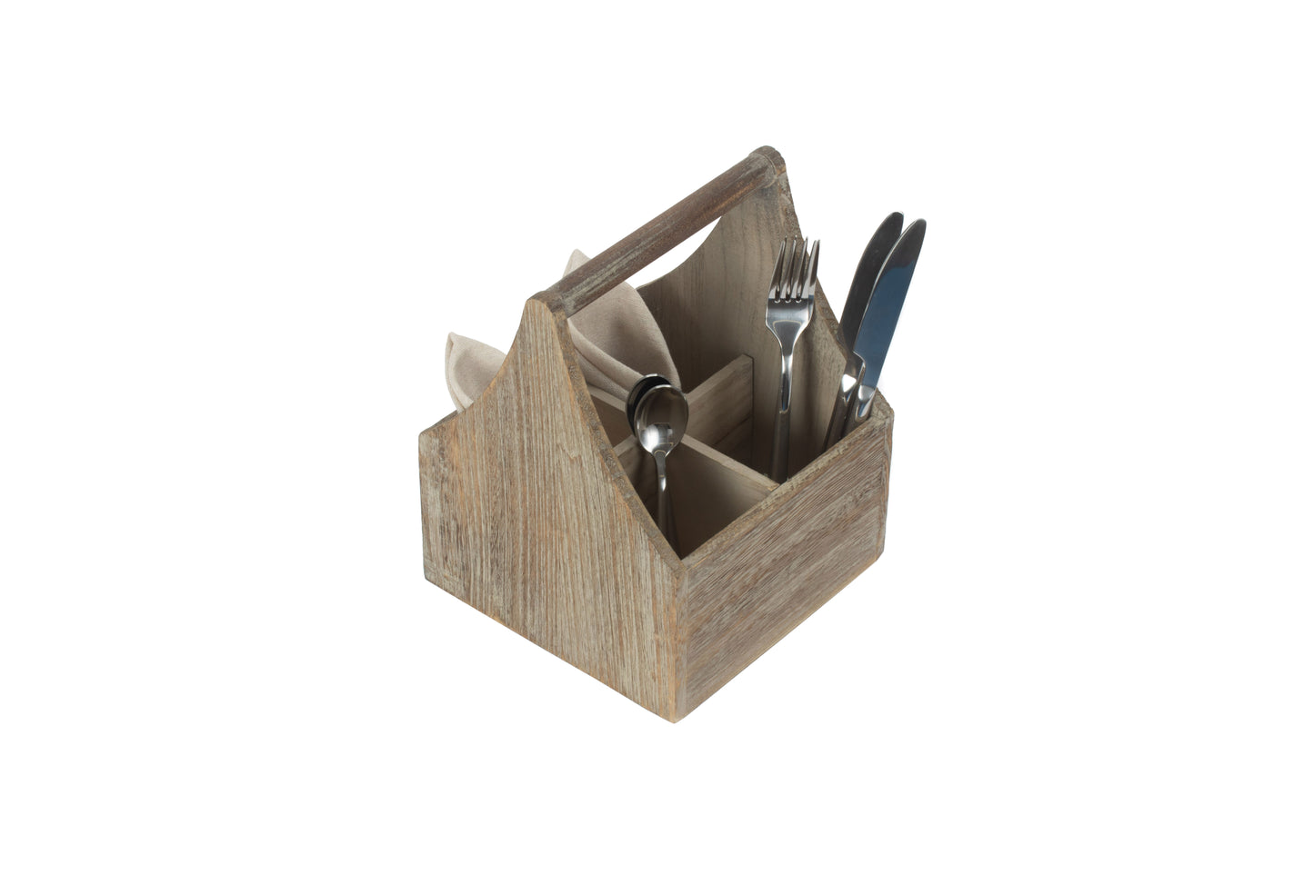OAK EFFECT SQUARE 4 SECTION CUTLERY HOLDER