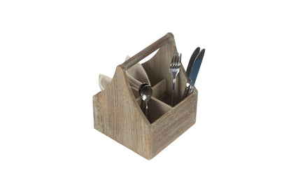 OAK EFFECT SQUARE 4 SECTION CUTLERY HOLDER