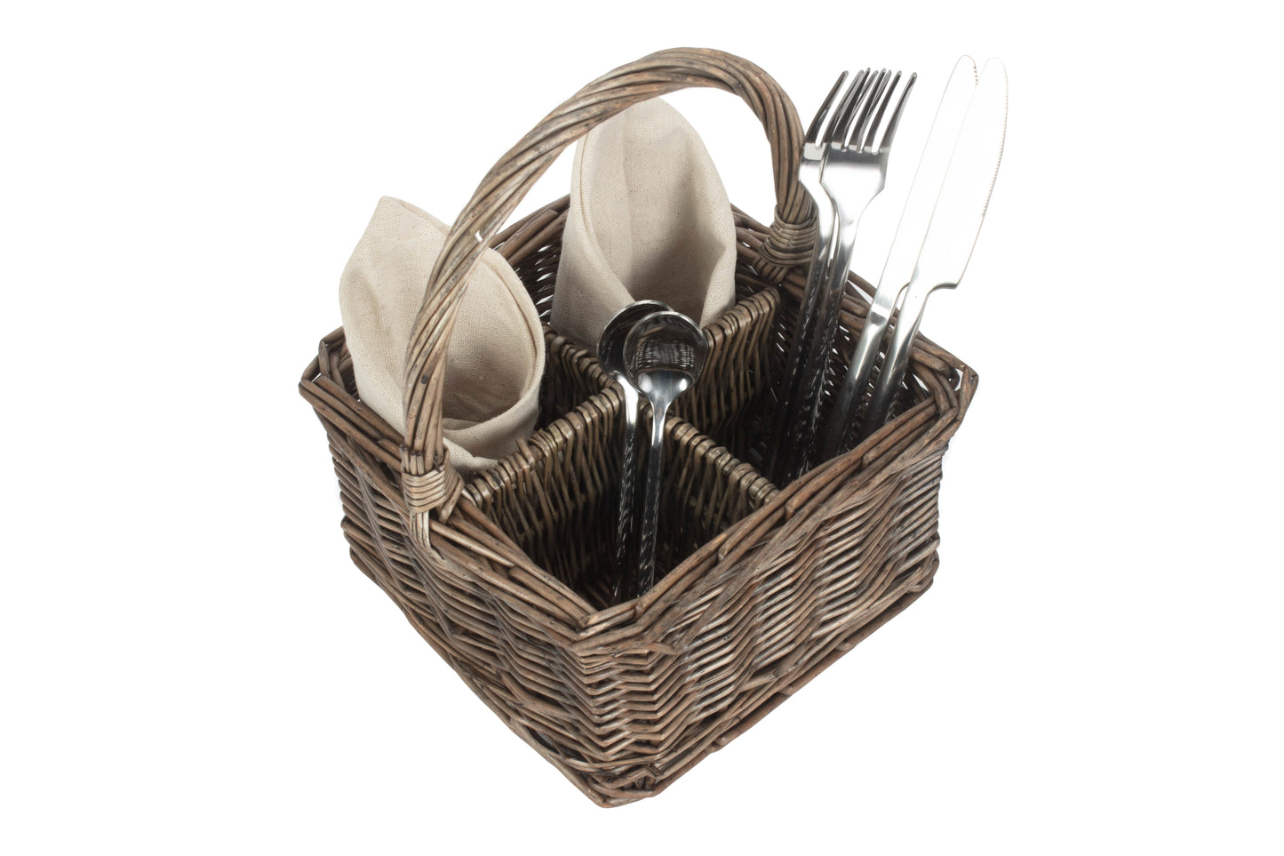 ANTIQUE WASH SQUARE 4 SECTION CUTLERY BASKET