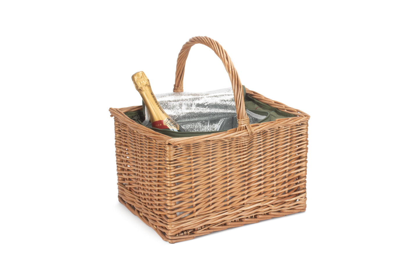 DELUXE BUTCHER'S BASKET with GREEN TWEED COOLER BAG
