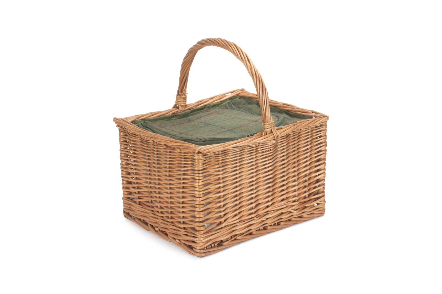 DELUXE BUTCHER'S BASKET with GREEN TWEED COOLER BAG