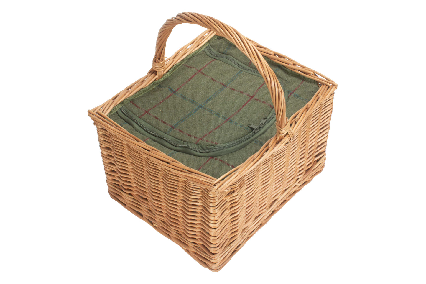 DELUXE BUTCHER'S BASKET with GREEN TWEED COOLER BAG