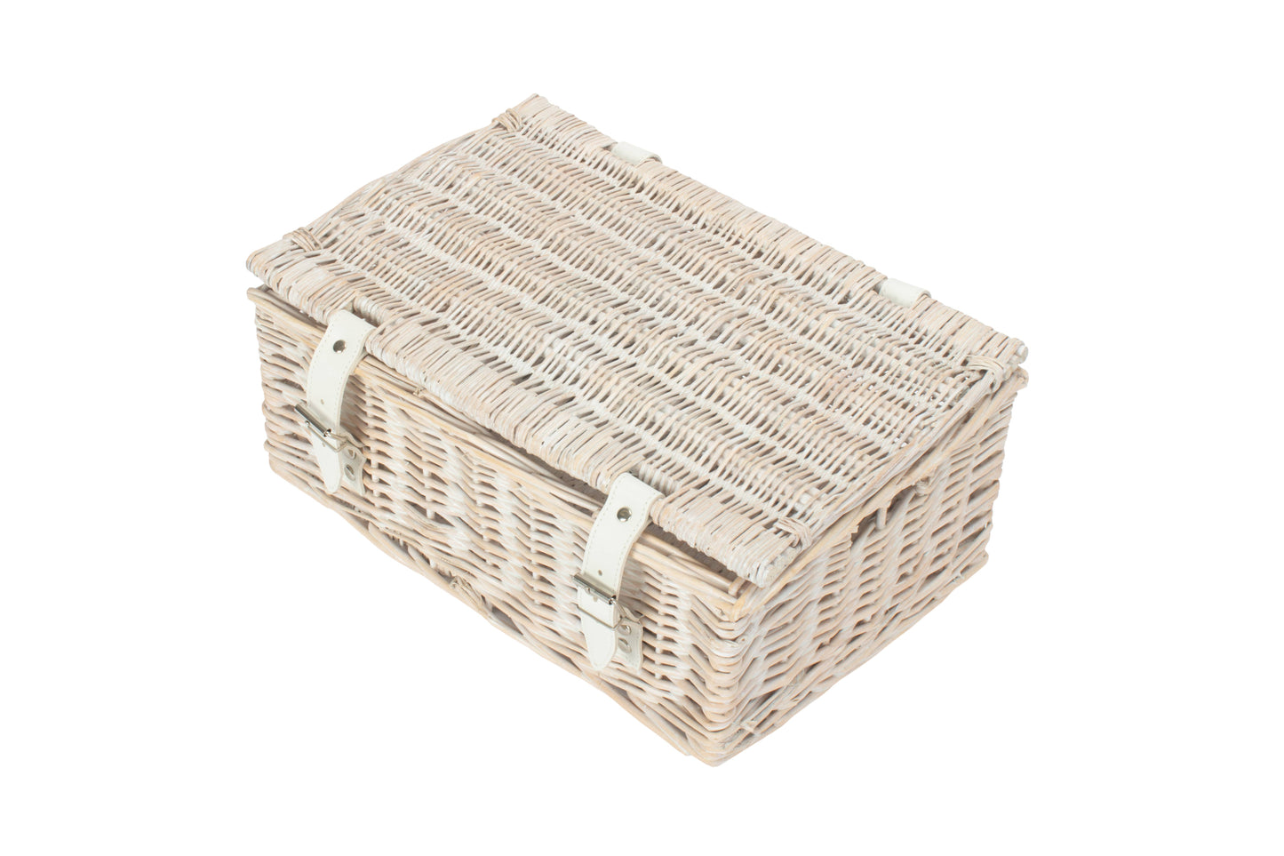 14 inch EMPTY WICKER HAMPER BASKET - WHITE WASH - UNLINED