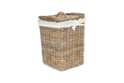 SMALL SQUARE RATTAN LAUNDRY HAMPER BASKET