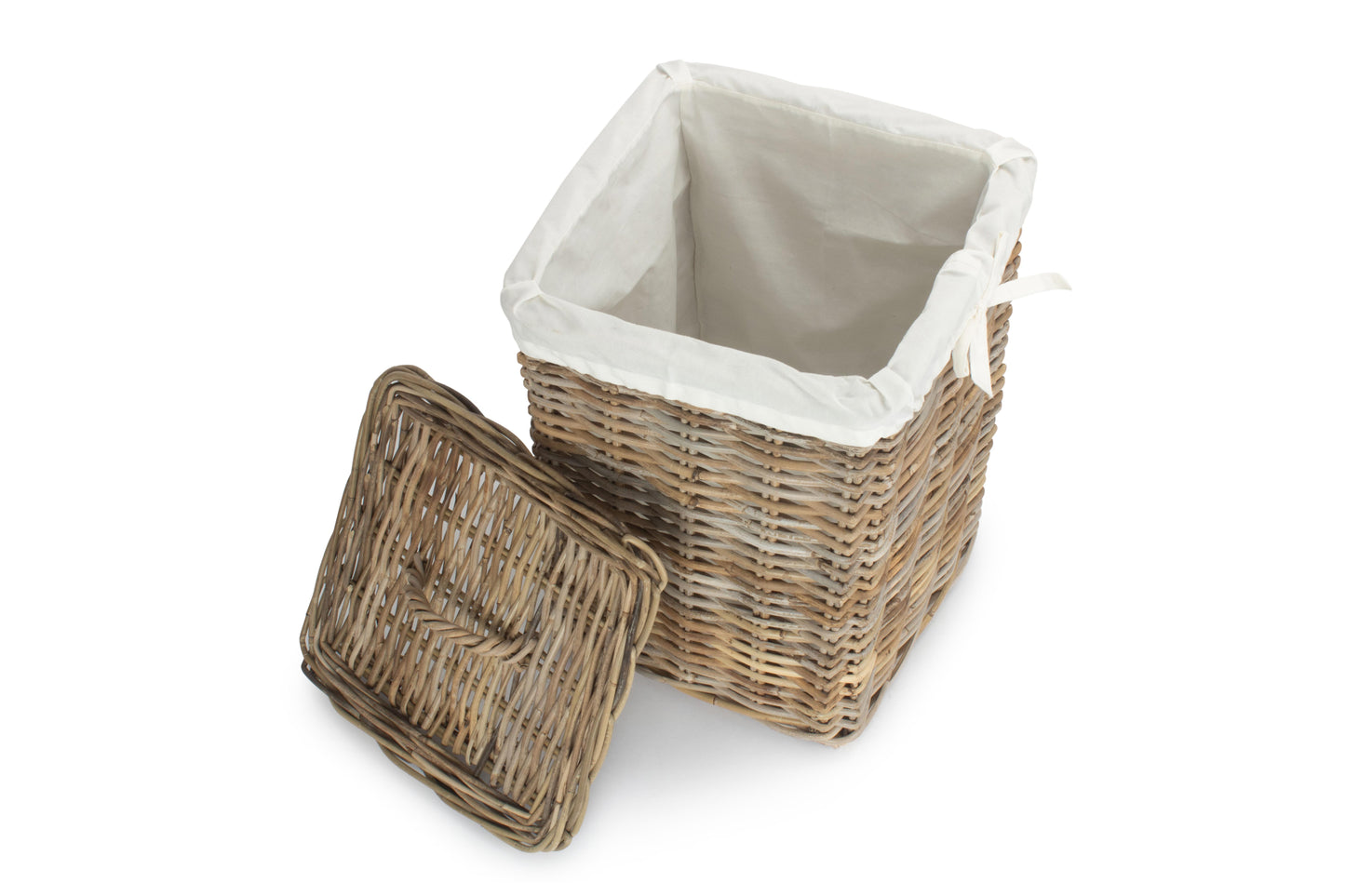 SMALL SQUARE RATTAN LAUNDRY HAMPER BASKET