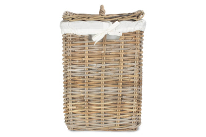 SMALL SQUARE RATTAN LAUNDRY HAMPER BASKET