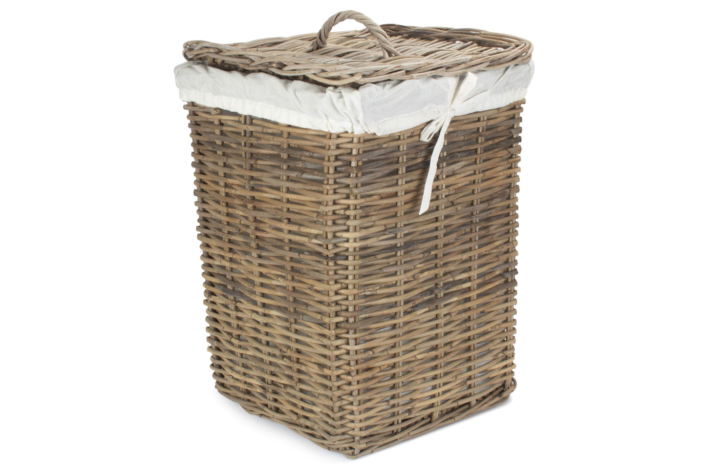 LARGE SQUARE RATTAN LAUNDRY HAMPER BASKET