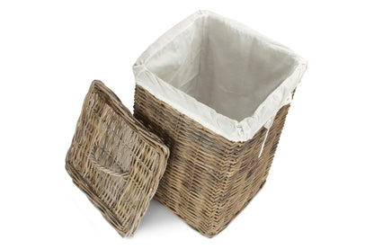 LARGE SQUARE RATTAN LAUNDRY HAMPER BASKET