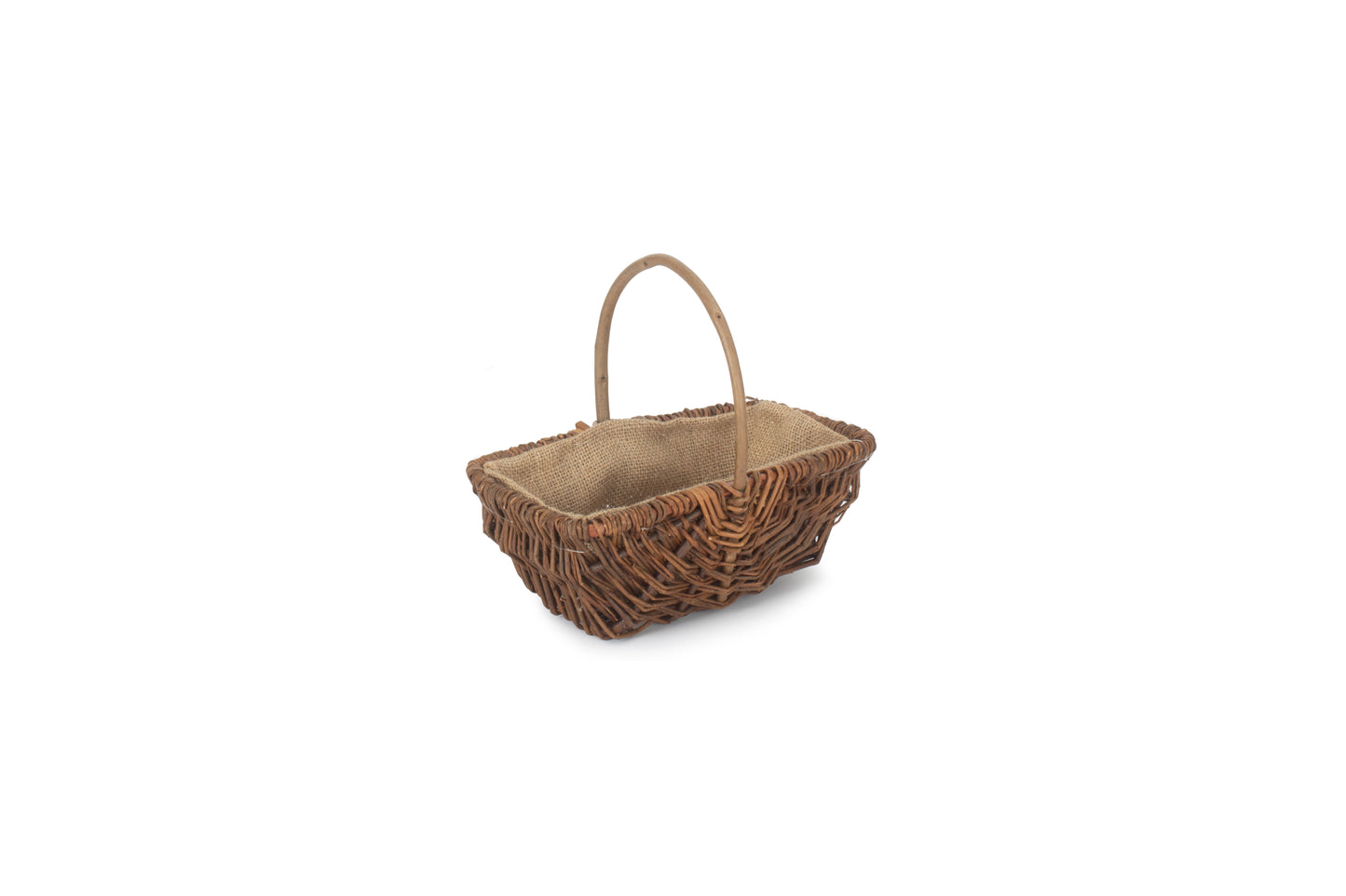 SMALL RECTANGULAR UNPEELED WILLOW GARDEN TRUG with HESSIAN LINING