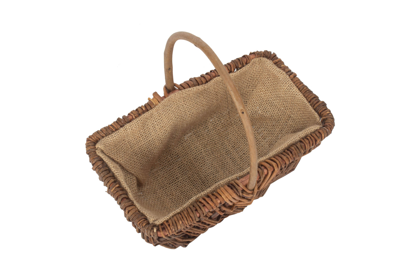 SMALL RECTANGULAR UNPEELED WILLOW GARDEN TRUG with HESSIAN LINING