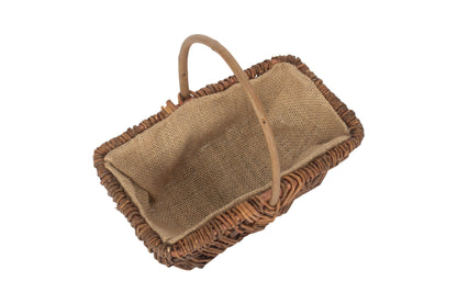 SMALL RECTANGULAR UNPEELED WILLOW GARDEN TRUG with HESSIAN LINING
