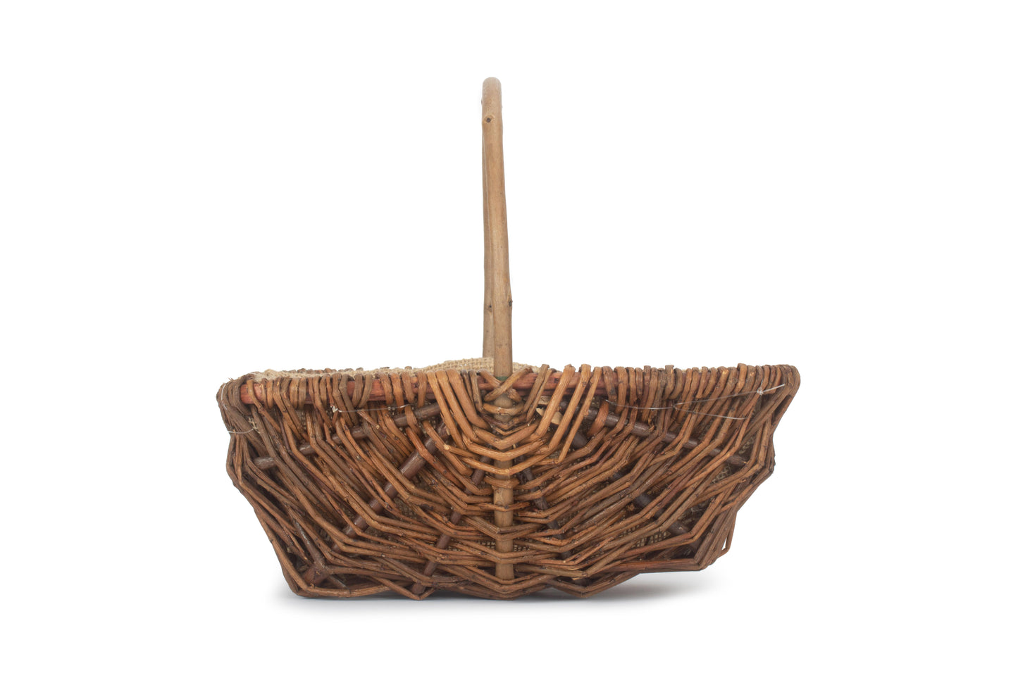 SMALL RECTANGULAR UNPEELED WILLOW GARDEN TRUG with HESSIAN LINING