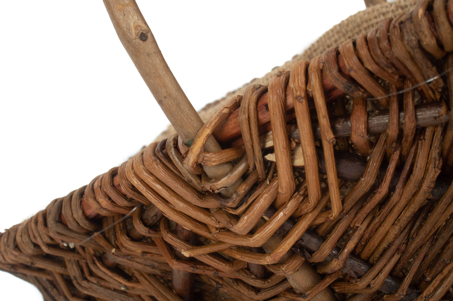 SMALL RECTANGULAR UNPEELED WILLOW GARDEN TRUG with HESSIAN LINING