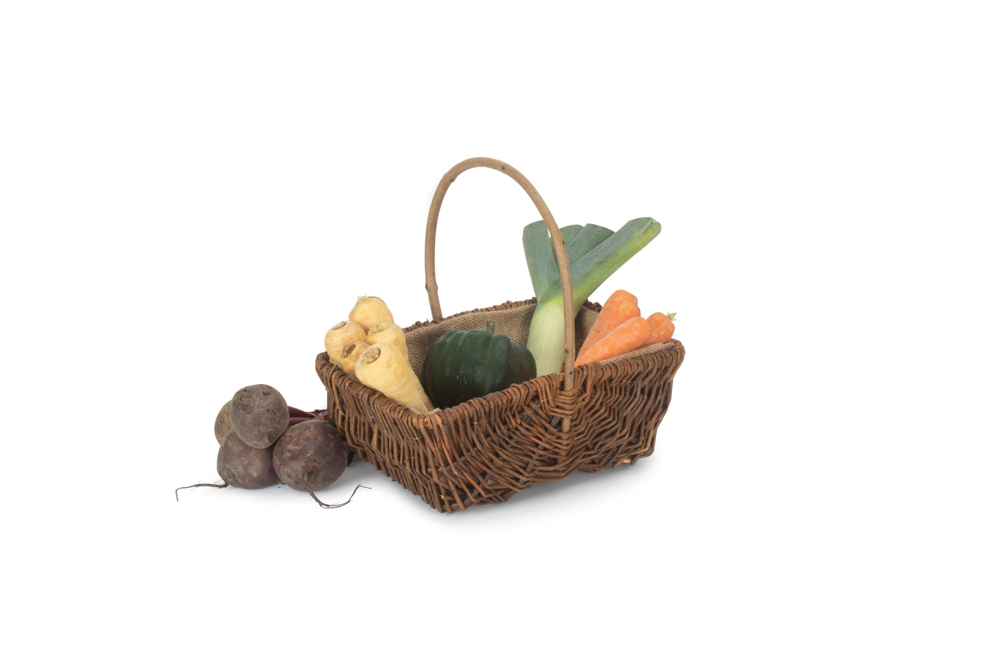 MEDIUM RECTANGULAR UNPEELED WILLOW GARDEN TRUG with HESSIAN LINING