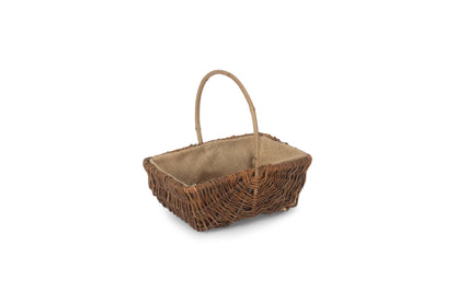 MEDIUM RECTANGULAR UNPEELED WILLOW GARDEN TRUG with HESSIAN LINING