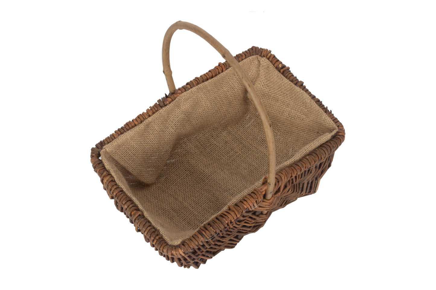 MEDIUM RECTANGULAR UNPEELED WILLOW GARDEN TRUG with HESSIAN LINING