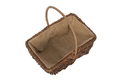 MEDIUM RECTANGULAR UNPEELED WILLOW GARDEN TRUG with HESSIAN LINING