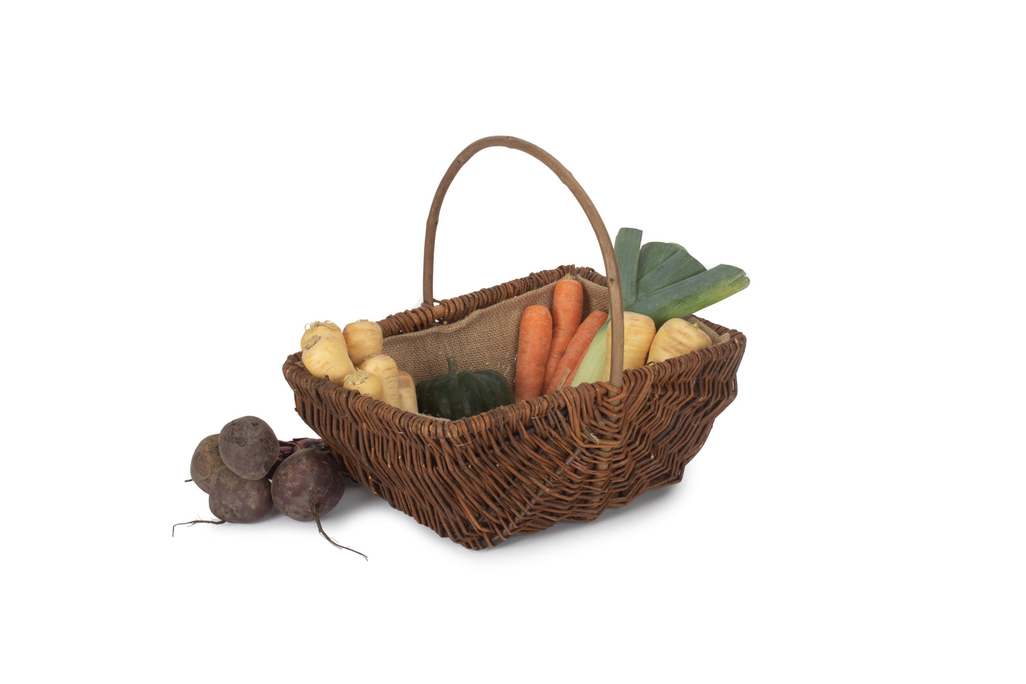 LARGE RECTANGULAR UNPEELED WILLOW GARDEN TRUG with HESSIAN LINING
