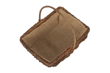 LARGE RECTANGULAR UNPEELED WILLOW GARDEN TRUG with HESSIAN LINING