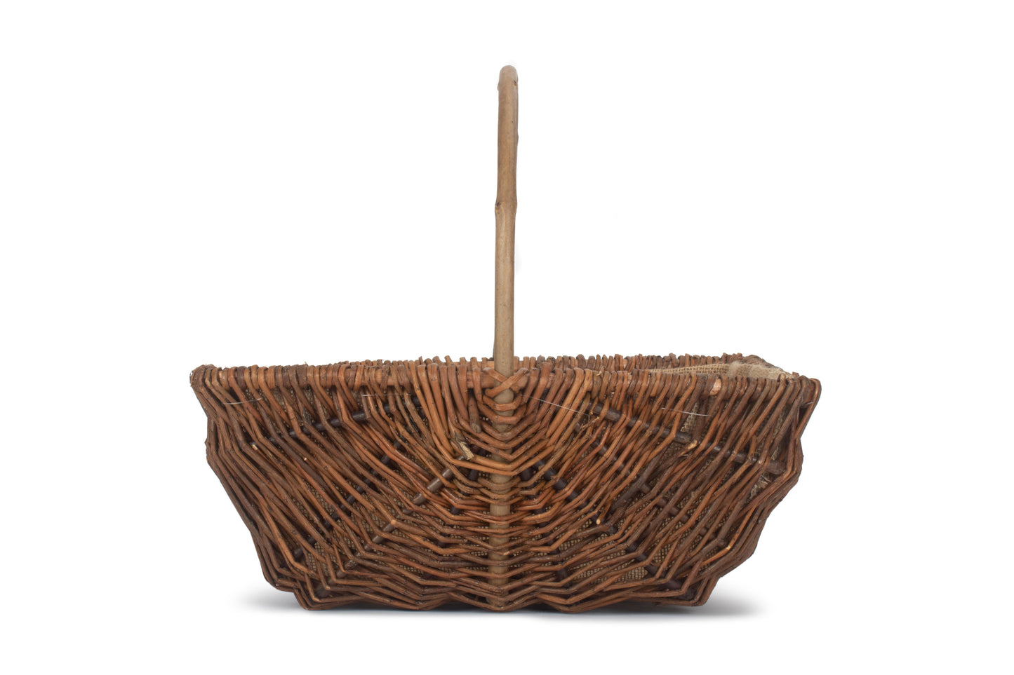 LARGE RECTANGULAR UNPEELED WILLOW GARDEN TRUG with HESSIAN LINING