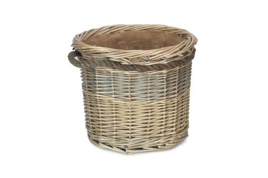 MEDIUM ANTIQUE WASH ROUND ROPE HANDLED LOG BASKET