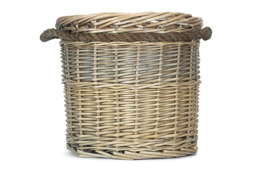 MEDIUM ANTIQUE WASH ROUND ROPE HANDLED LOG BASKET