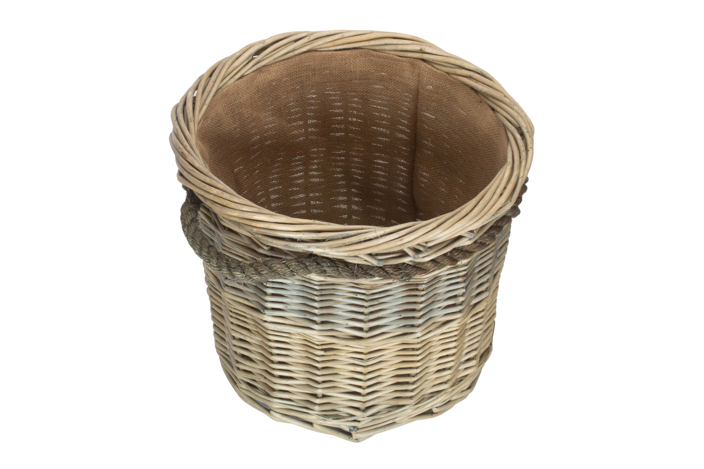 MEDIUM ANTIQUE WASH ROUND ROPE HANDLED LOG BASKET