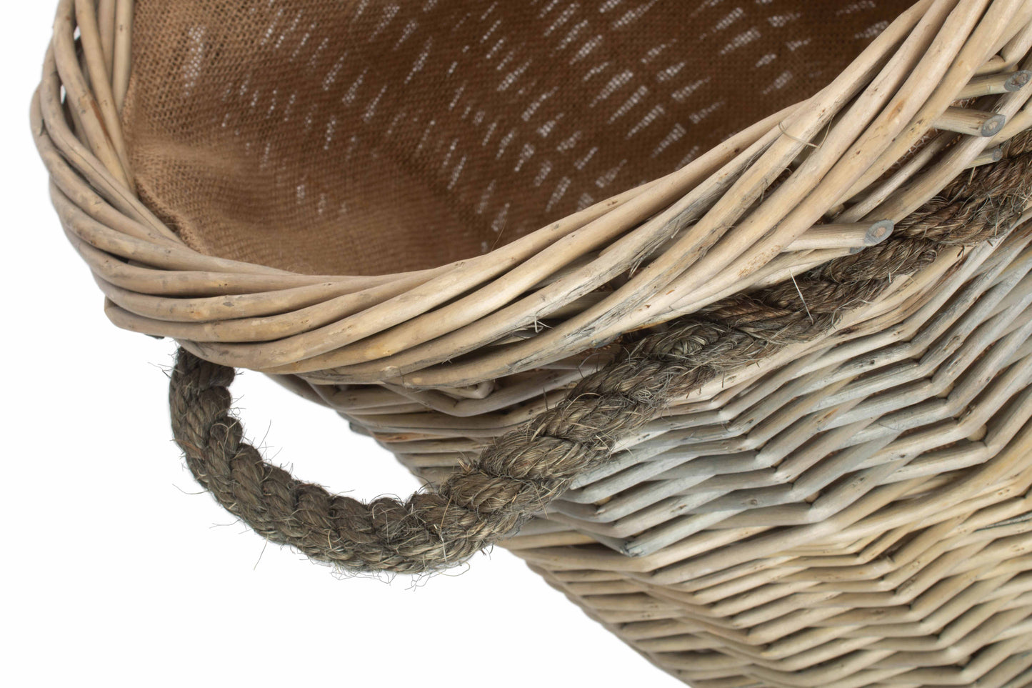 MEDIUM ANTIQUE WASH ROUND ROPE HANDLED LOG BASKET