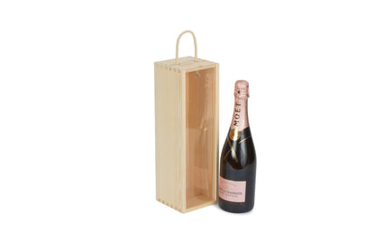 SINGLE BOTTLE WOODEN BOX with CLEAR ACRYLIC SLIDING LID