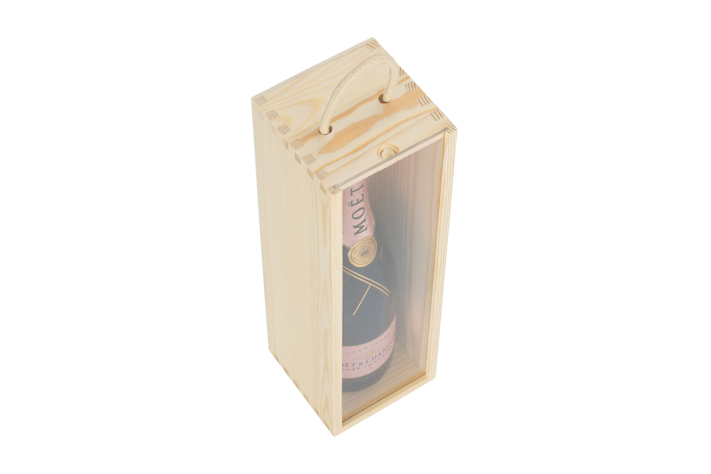 SINGLE BOTTLE WOODEN BOX with CLEAR ACRYLIC SLIDING LID