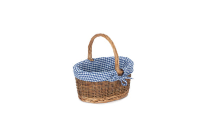 CHILD'S COUNTRY OVAL SHOPPER with BLUE & WHITE CHECKED LINING