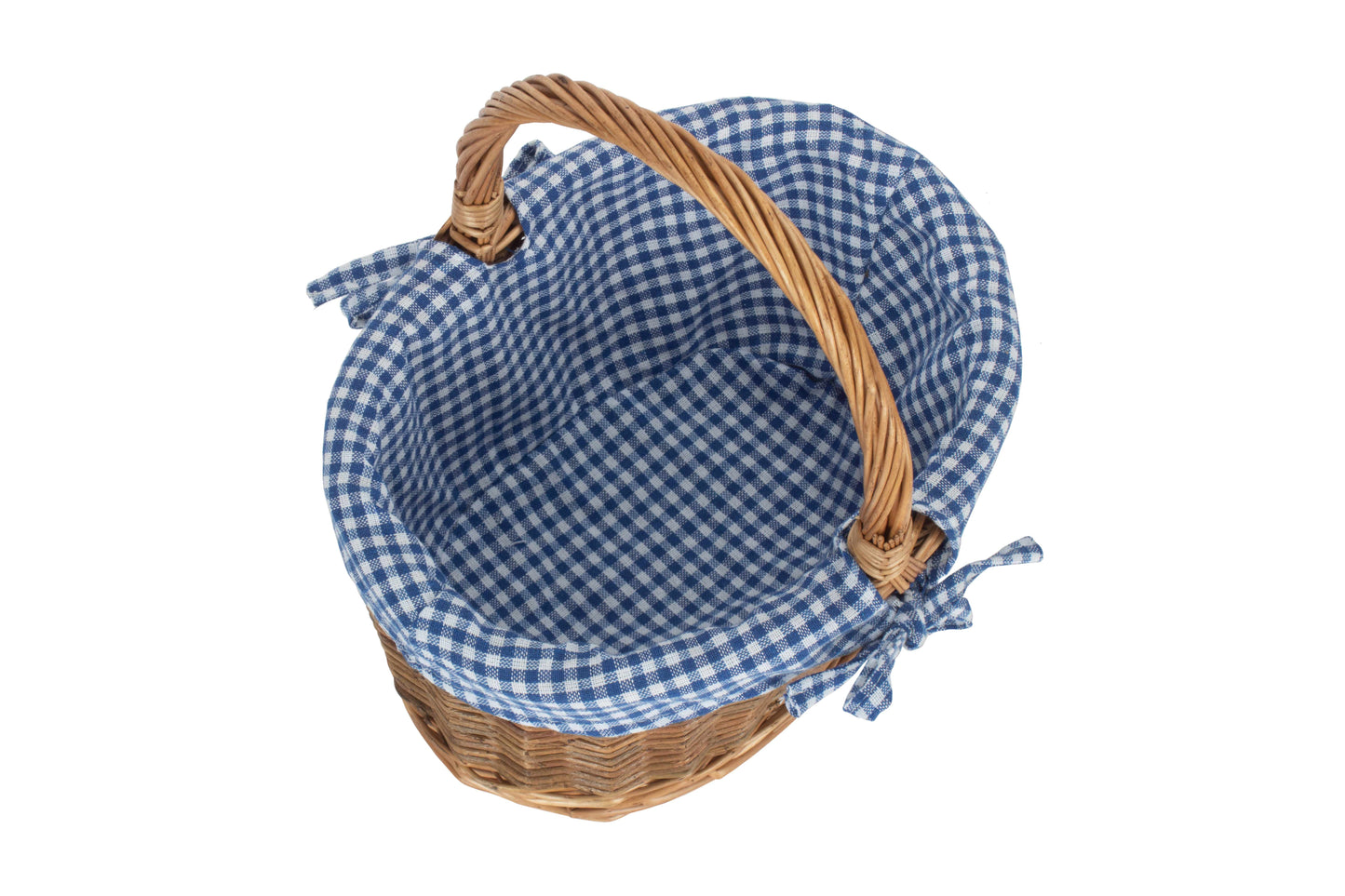 CHILD'S COUNTRY OVAL SHOPPER with BLUE & WHITE CHECKED LINING