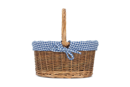 CHILD'S COUNTRY OVAL SHOPPER with BLUE & WHITE CHECKED LINING