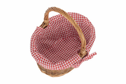 CHILD'S COUNTRY OVAL SHOPPER with RED & WHITE CHECKED LINING