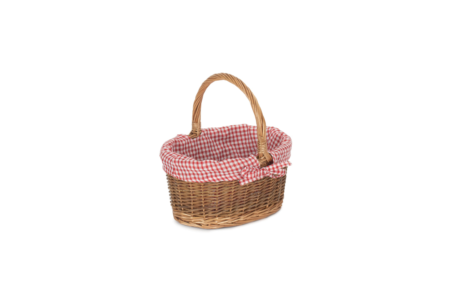 CHILD'S COUNTRY OVAL SHOPPER with RED & WHITE CHECKED LINING