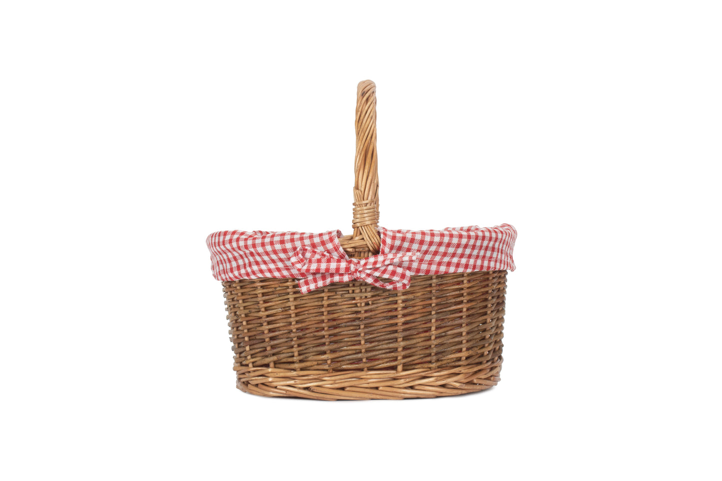 CHILD'S COUNTRY OVAL SHOPPER with RED & WHITE CHECKED LINING