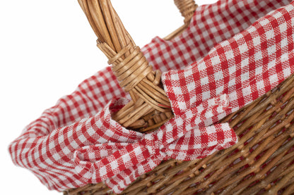 CHILD'S COUNTRY OVAL SHOPPER with RED & WHITE CHECKED LINING