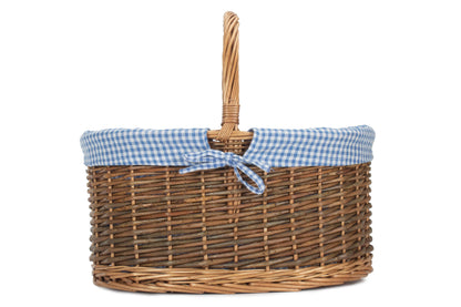 COUNTRY OVAL SHOPPER with BLUE & WHITE CHECKED LINING