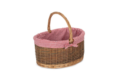 COUNTRY OVAL SHOPPER with RED & WHITE CHECKED LINING