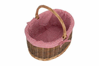 COUNTRY OVAL SHOPPER with RED & WHITE CHECKED LINING