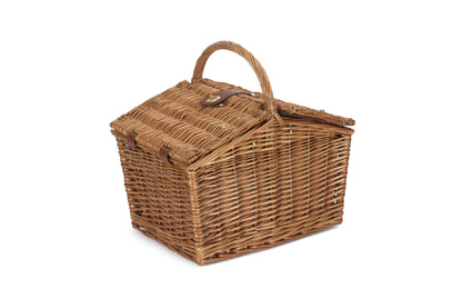 2 PERSON GREEN TWEED DOUBLE LIDDED HAMPER