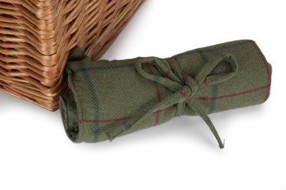 2 PERSON GREEN TWEED DOUBLE LIDDED HAMPER
