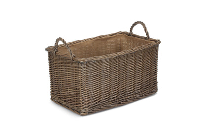 SMALL ANTIQUE WASH RECTANGULAR HESSIAN LINED BASKET