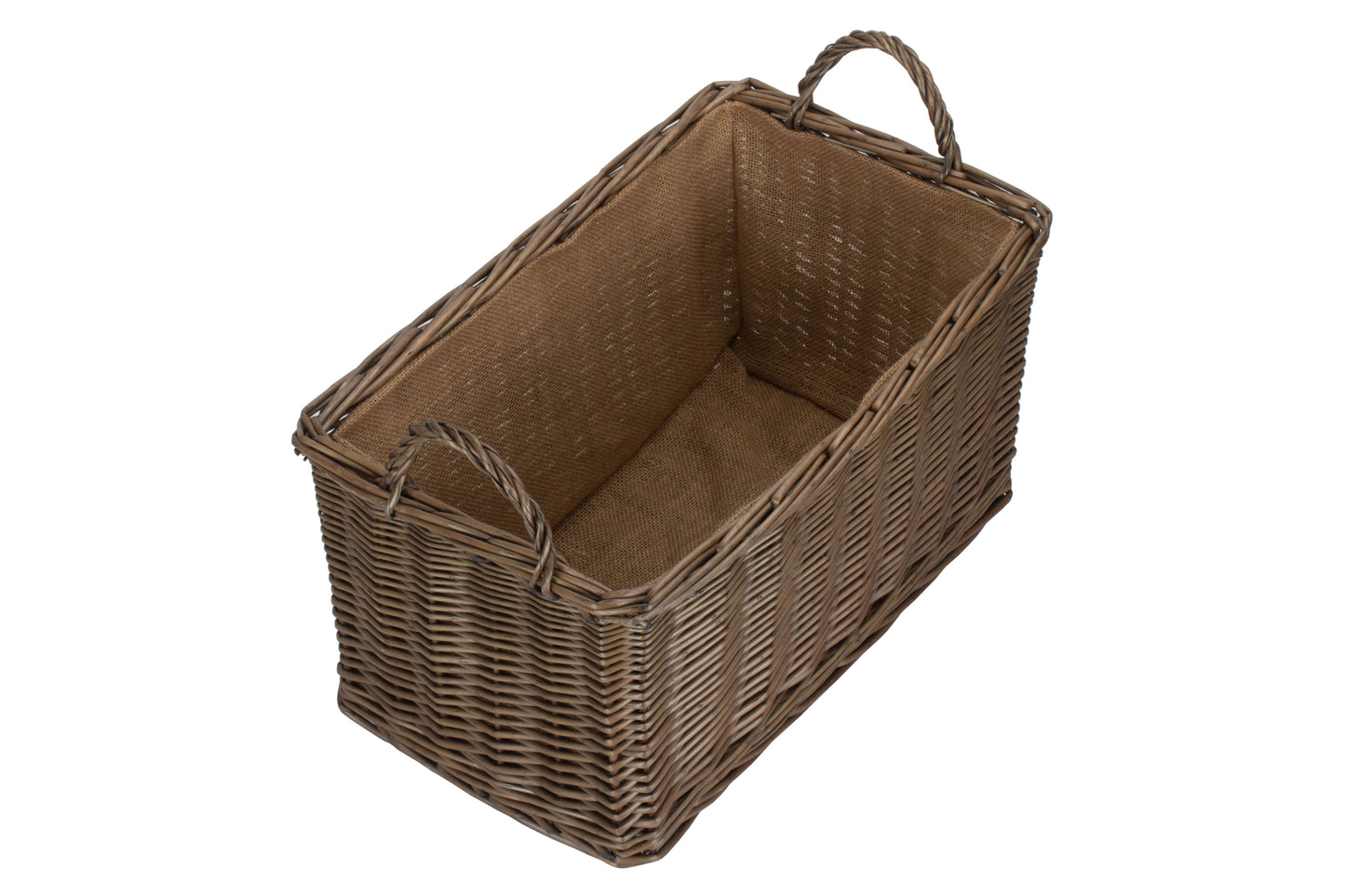 SMALL ANTIQUE WASH RECTANGULAR HESSIAN LINED BASKET