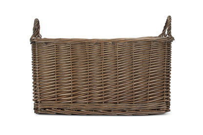 SMALL ANTIQUE WASH RECTANGULAR HESSIAN LINED BASKET