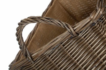 SMALL ANTIQUE WASH RECTANGULAR HESSIAN LINED BASKET
