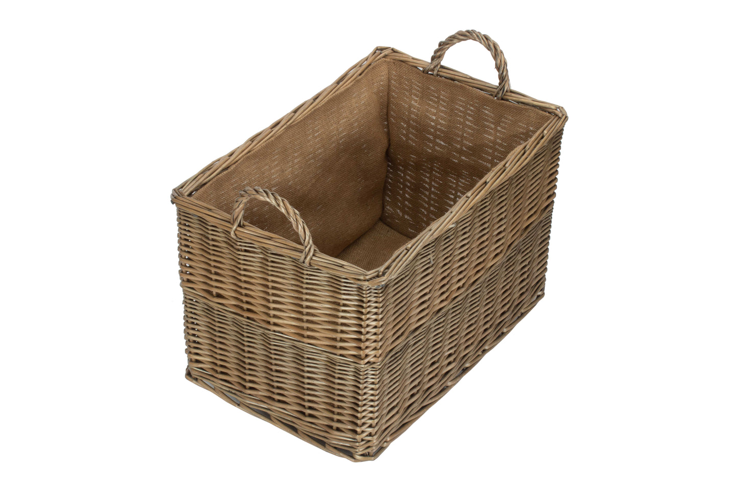 LARGE ANTIQUE WASH RECTANGULAR HESSIAN LINED BASKET