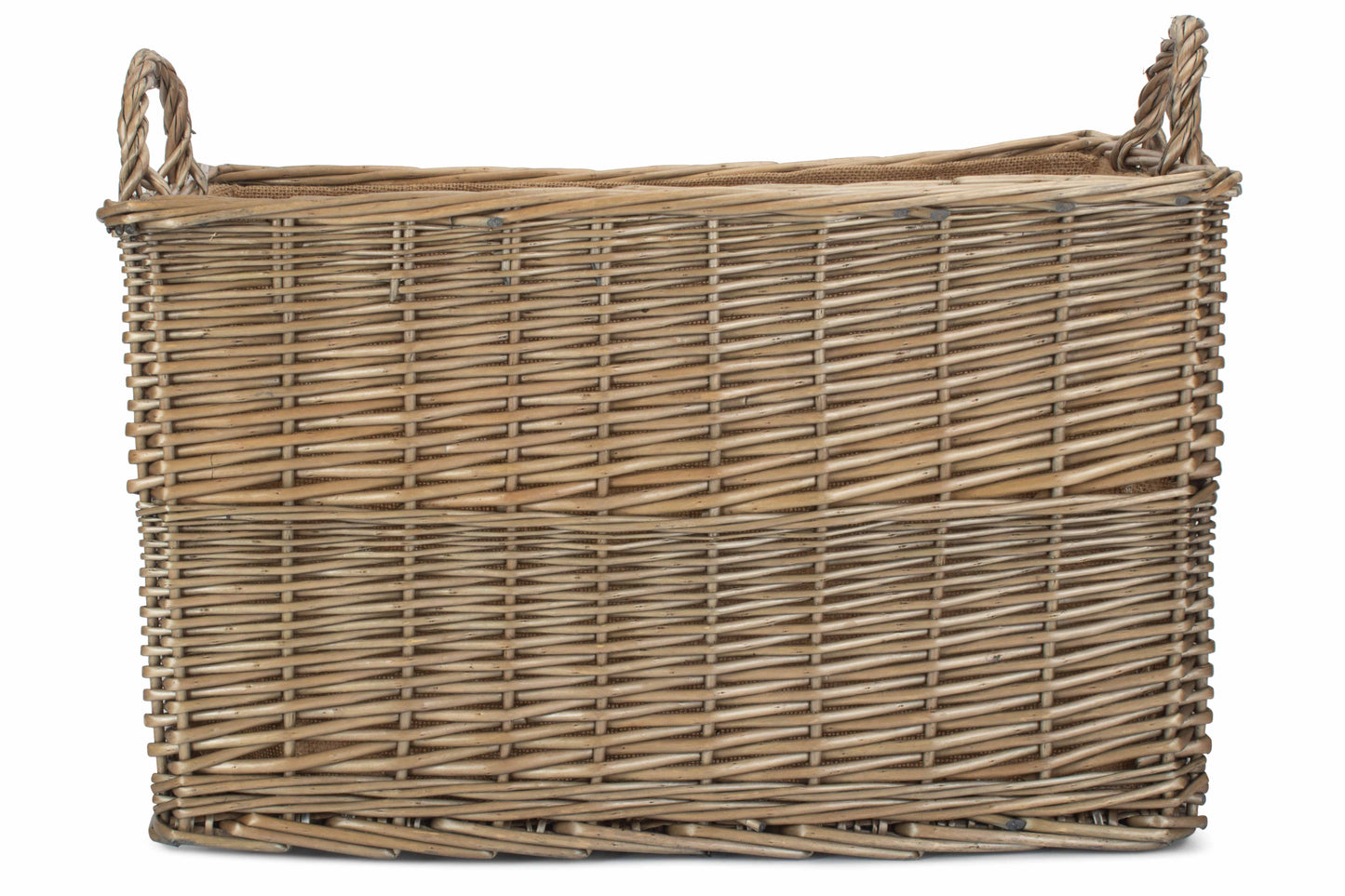 LARGE ANTIQUE WASH RECTANGULAR HESSIAN LINED BASKET