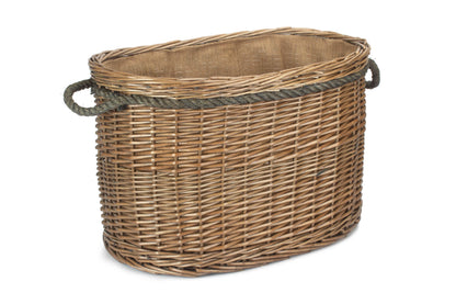 LARGE OVAL ROPE HANDLED LOG BASKET