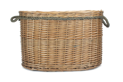 LARGE OVAL ROPE HANDLED LOG BASKET